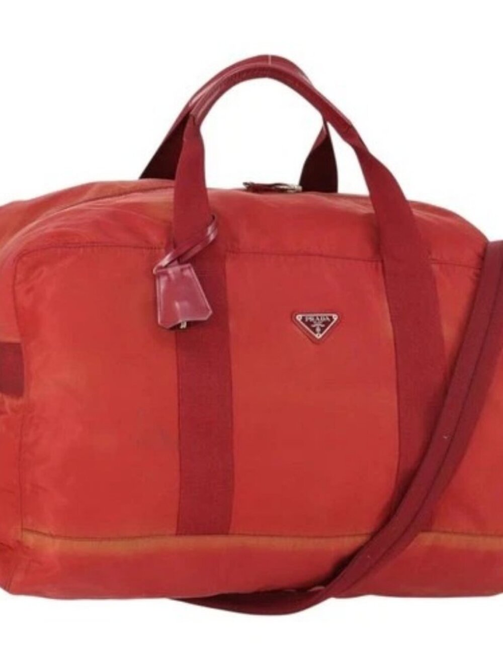 PRADA Boston Bag Nylon 2way Red Silver Auth 169109
